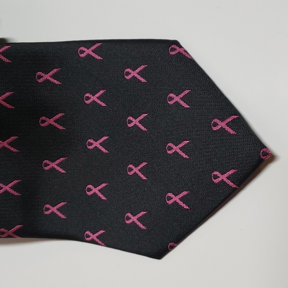 Wild Ties Pink Ribbon Breast Cancer Awareness Tie Black Pink Men OS - Picture 6 of 12